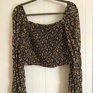 Wild Fable Boho Top Smocked Floral Print with Puff Sleeves